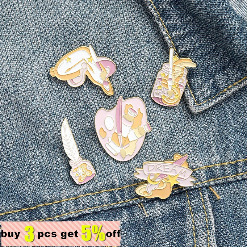 Brush Art Oil Painting Enamel Pin – Cartoon Artist Brooch Enamel Lapel Pin Qme