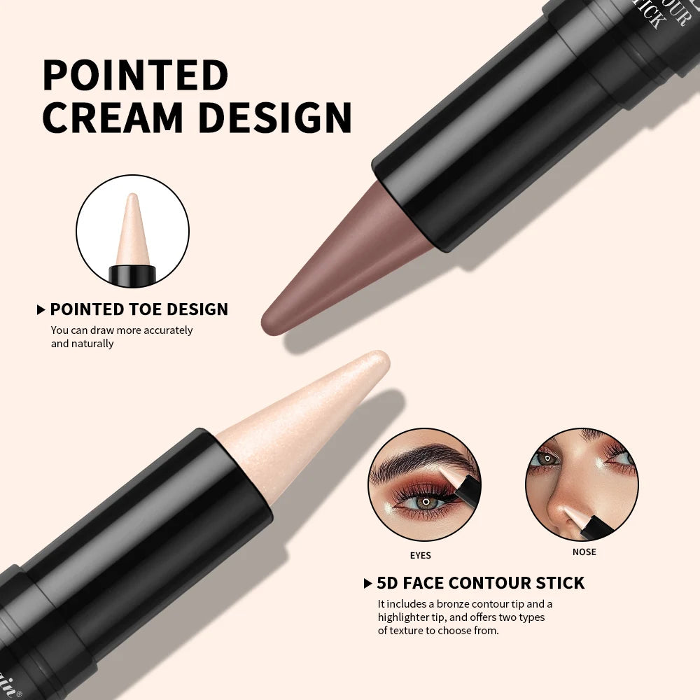 Double-Ended Contour & Highlight Stick – Cream Bronzer Concealer Contour Makeup Stick Qst