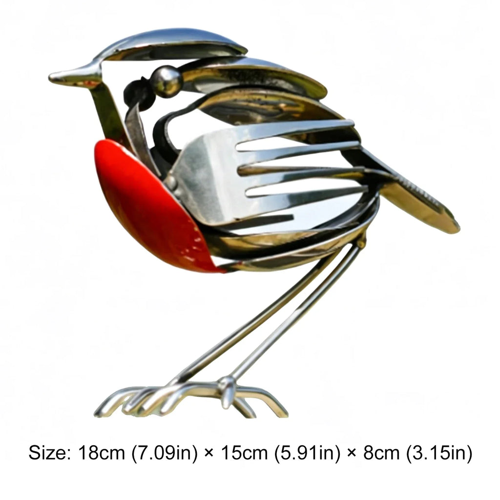Handmade Robin Bird Statue – Recycled Fork & Spoon Rustic Figurine Bird Garden Statue Qme Stainless steel