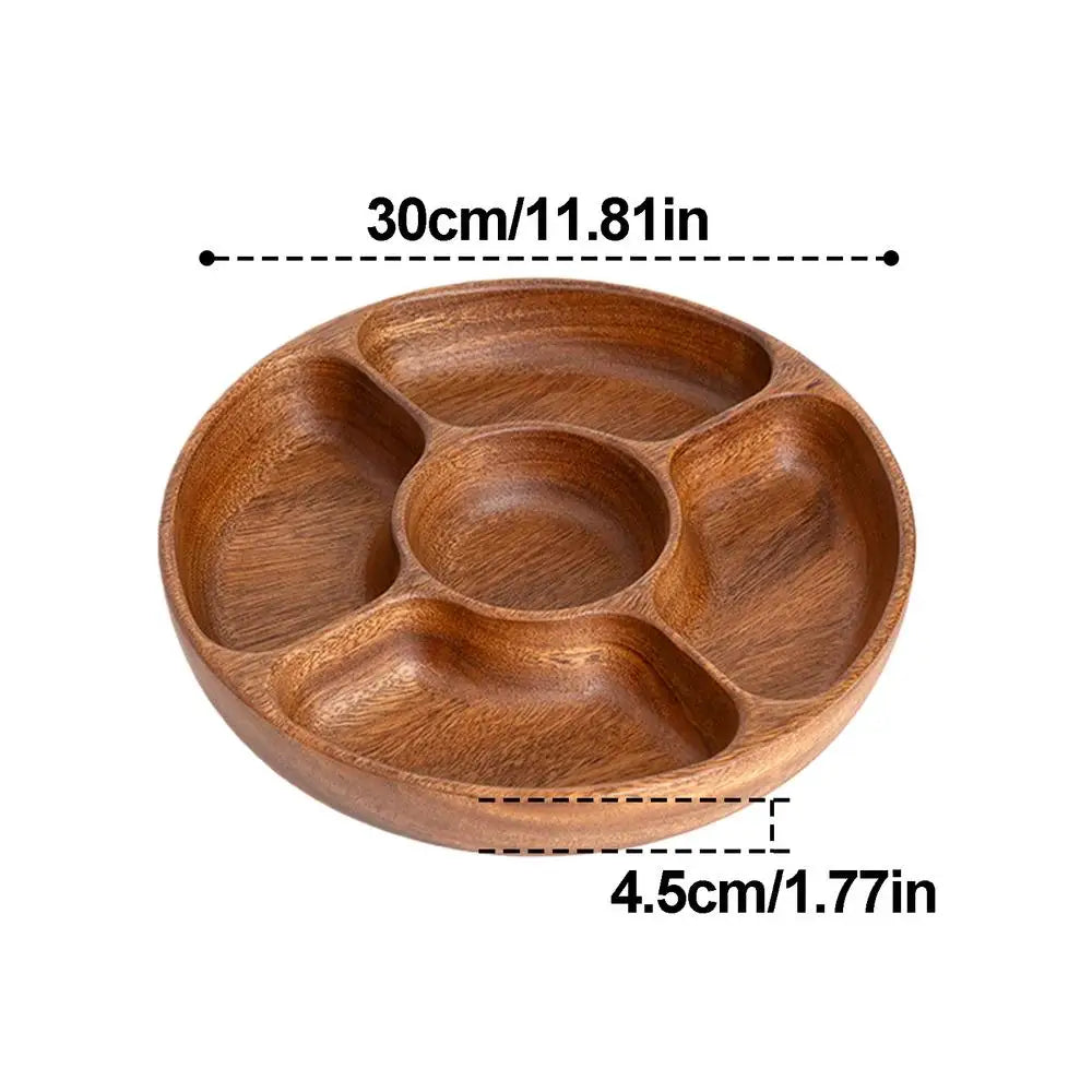 Round 5-Compartment Wooden Serving Platter Tray for Parties Serving Platter Tray Qme Round CN