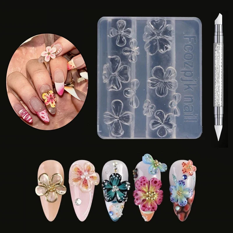 3D Silicone Nail Mold – Lily & Hibiscus Flower Carving Design Nail Art Mold Qme