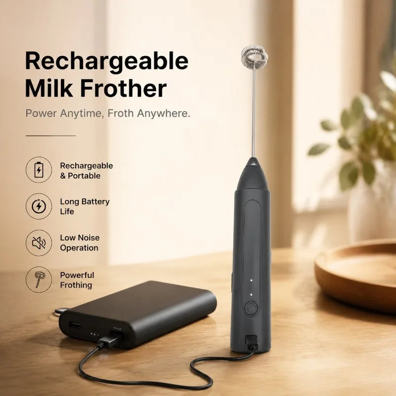 ZARTSEN 2-in-1 Rechargeable Milk Frother – 3-Speed USB-C Electric Milk Frother Qst