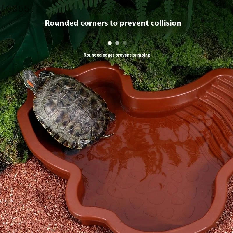 Reptile Water Dish with Anti-Slip Rock Ladder | Turtle Gecko Bowl Reptile Water Dish Qst