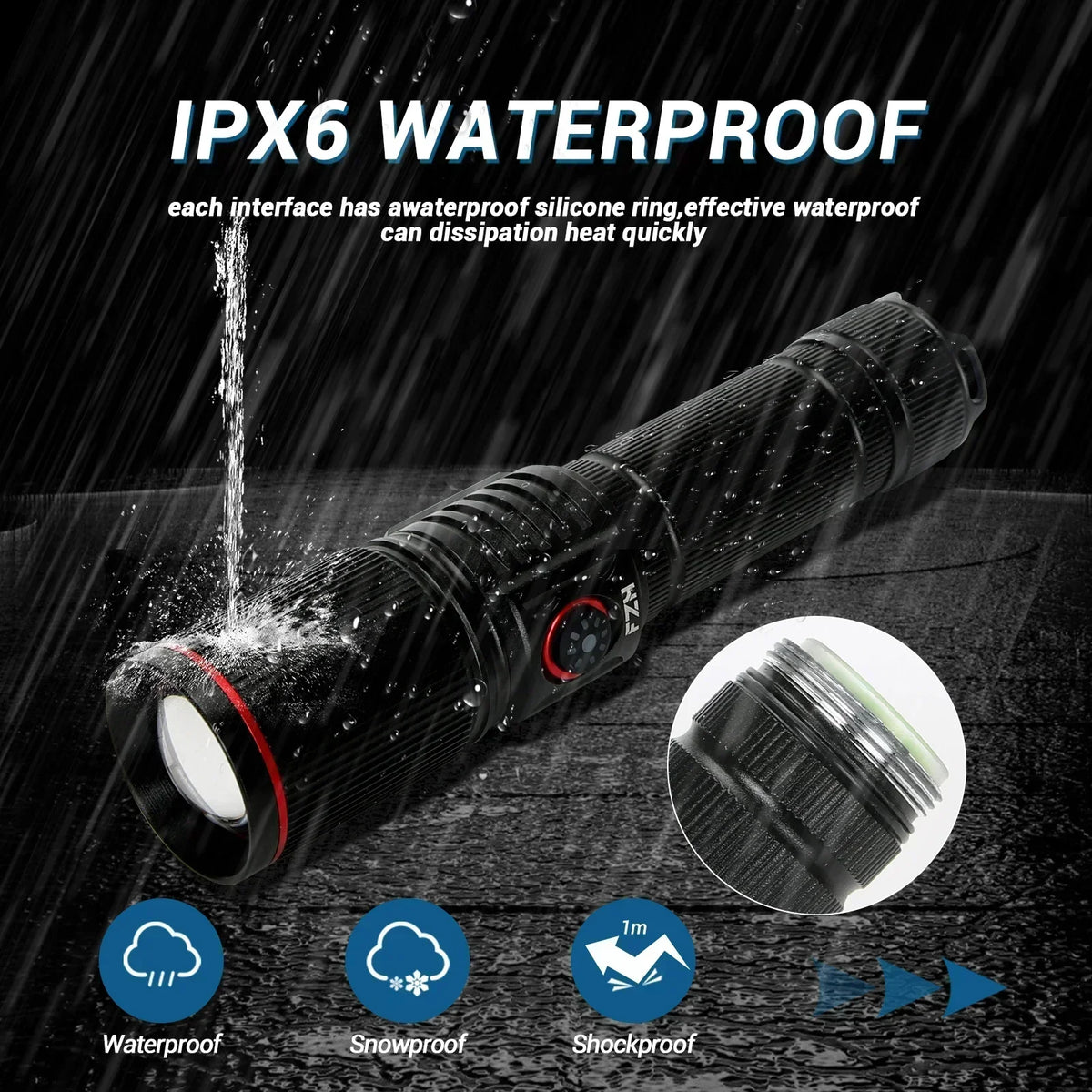 50W Super Bright LED Zoom Flashlight – Type-C Rechargeable LED Zoom Flashlight Qst