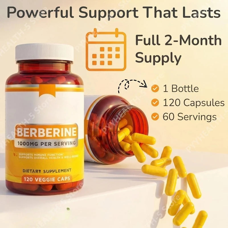 Berberine HCl 1000mg – Glucose & Gut Support | 120 Capsules Dietary Supplement Qst