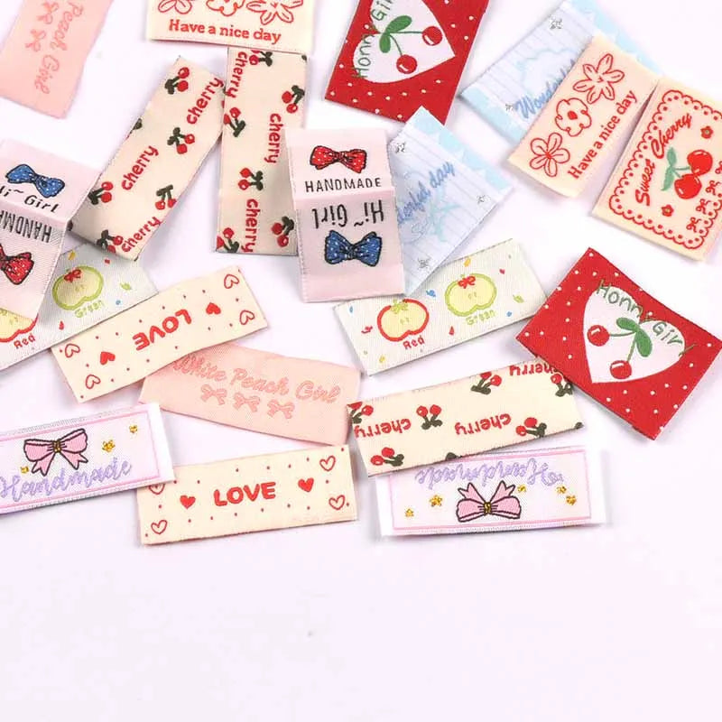 18 Cherry Peach Fabric Sew-On Labels | DIY Craft Tags Fabric Sew-On Labels Qme