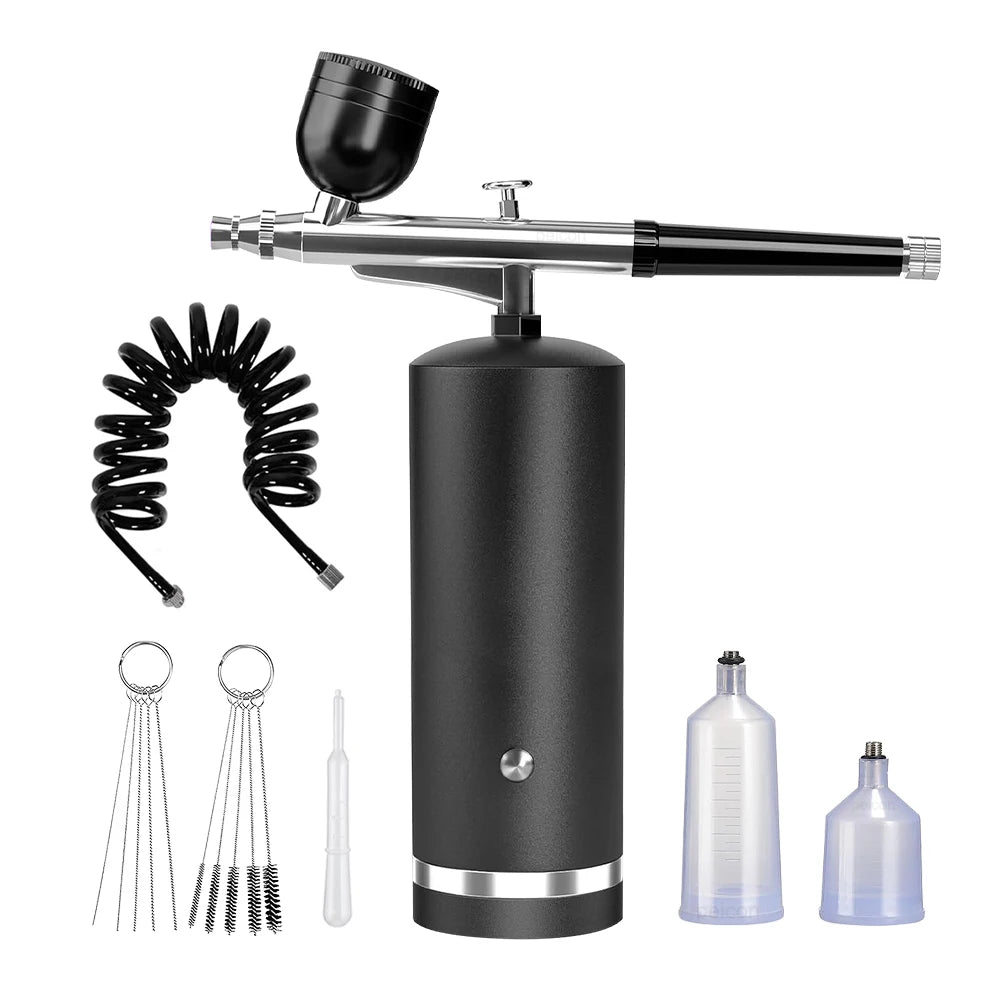 Peicon Mini Airbrush Kit with Compressor – Nail Art & Makeup Airbrush Kit Qst black