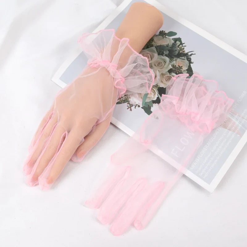Women's Transparent Lace Mesh Gloves – Sheer Fashion Driving Gloves Lace Fashion Gloves Qme pink
