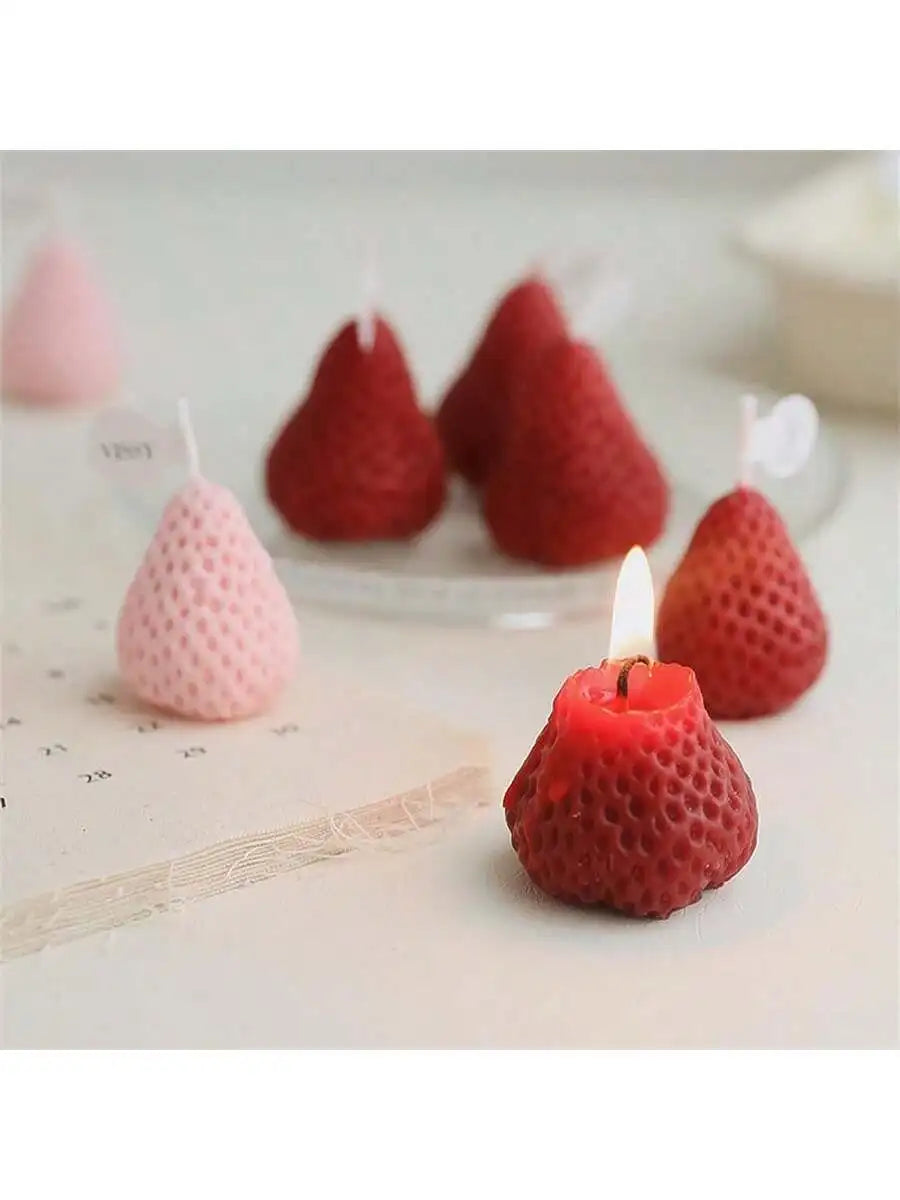 Strawberry Shaped Soy Wax Scented Candles – Set of 4 Scented Novelty Candles Qme