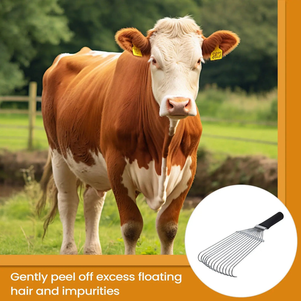 Ergonomic Steel Horse Grooming Rake – Undercoat & Dematting Comb Livestock Grooming Rake Qme