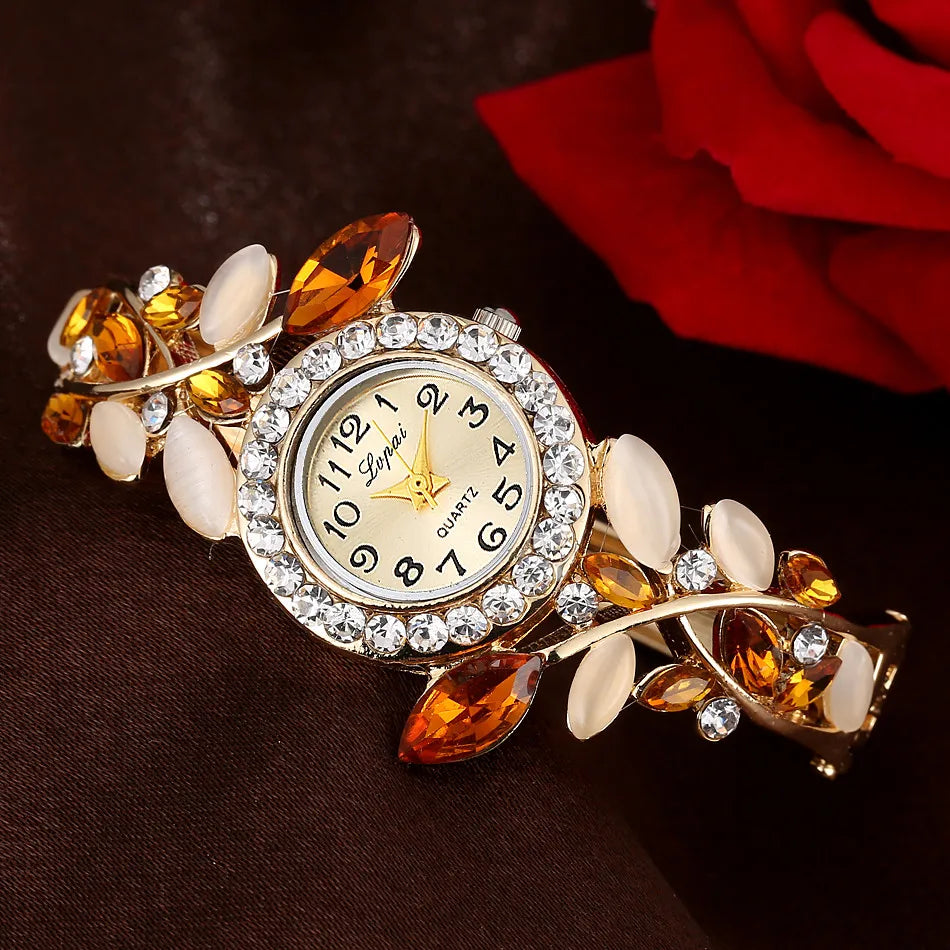 Girls Flower Alloy Band Stainless Steel Quartz Watch Fashion Quartz Watch Qme