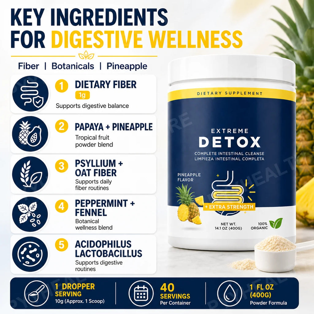 Pineapple Psyllium Fiber Powder Drink Mix – 400g, 40 Servings Fiber Supplement Powder Qst
