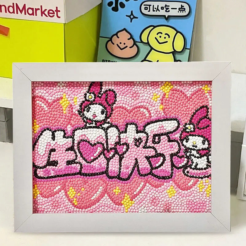 Kuromi Hello Kitty Diamond Painting Kit with Frame | DIY Craft Diamond Painting Kit Qme