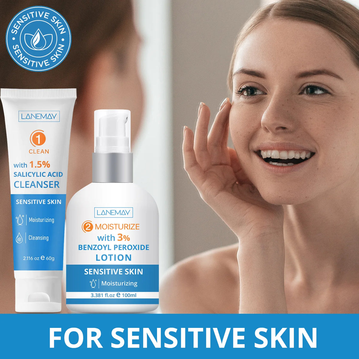 Salicylic Acid Cleanser & Benzoyl Peroxide Lotion Skin Set Skin Care Set Qst