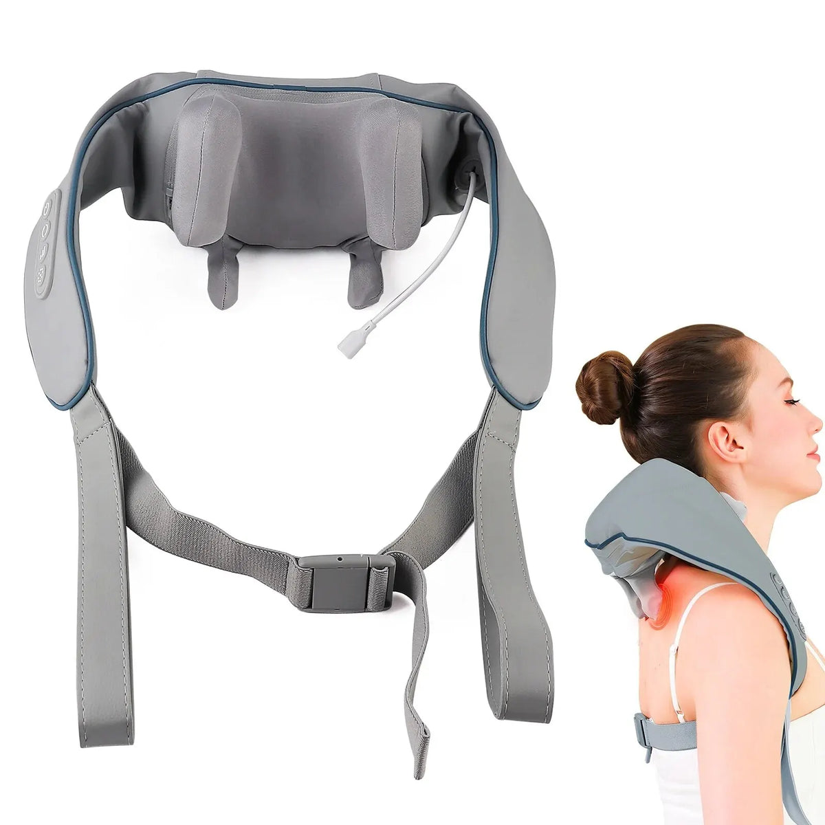 Foreverlily Wireless Neck & Shoulder Shiatsu Massager Shawl Neck Shoulder Massager Qst Grey