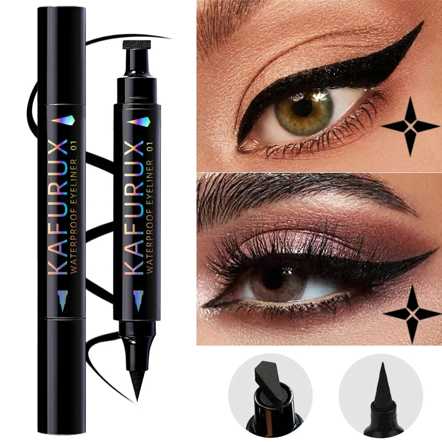 Double Head Star Stamp Waterproof Eyeliner Pen – 3 Colors Stamp Eyeliner Pen Qme