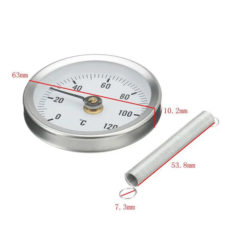 Clamp-On Tube Temperature Gauge 0–120° Stainless Steel Temperature Gauge Qme 1Pc