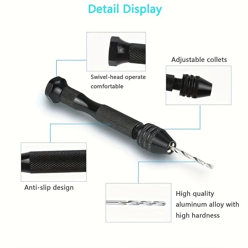 Ergonomic Aluminum Hand Drill Kit – Keyless Chuck & Alloy Bits Hand Drill Kit Qme