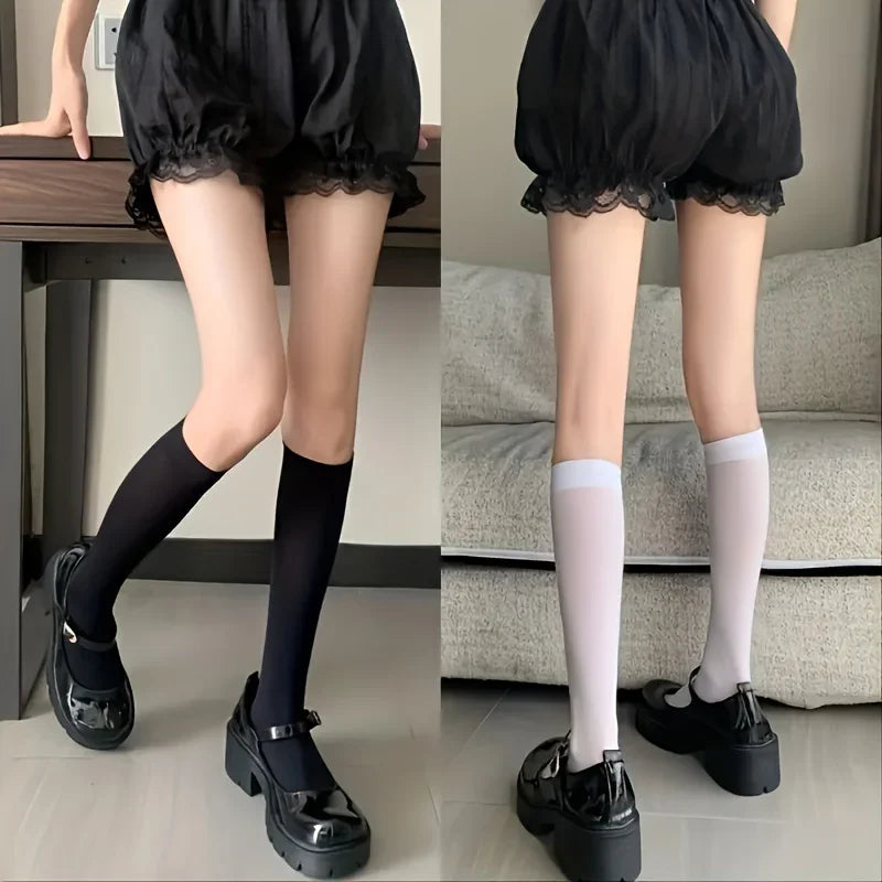 Women's JK Calf Knee Socks – Non-Slip Slimming Black & White Calf Knee Socks Qme