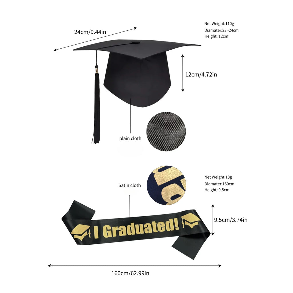 Unisex Graduation Cap & Sash Stole Set | College & School Graduation Sash Set Qme