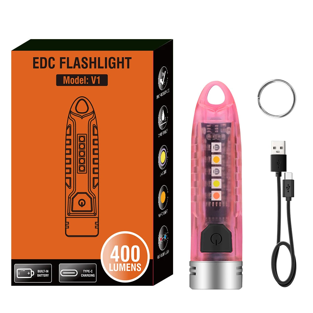 BORUiT V1 Mini Keychain Flashlight UV LED Type-C Rechargeable Keychain Flashlight Qst Pink