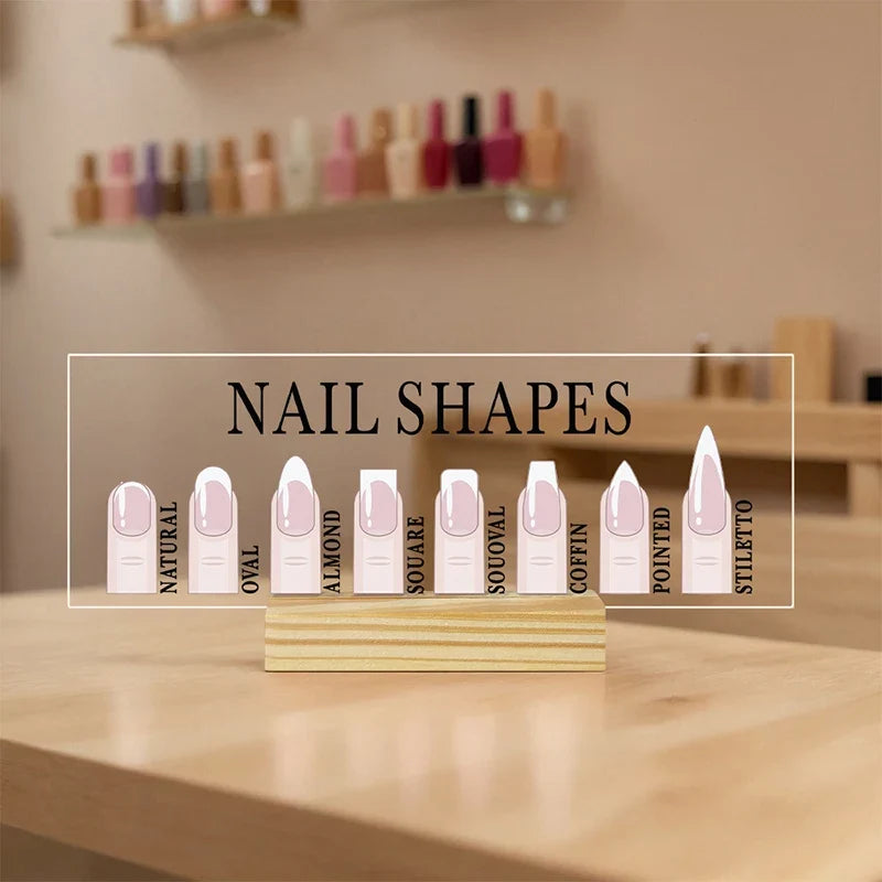 Acrylic Nail Shape Display Board with Wood Base & Mannequin Tips Nail Art Display Stand Qme
