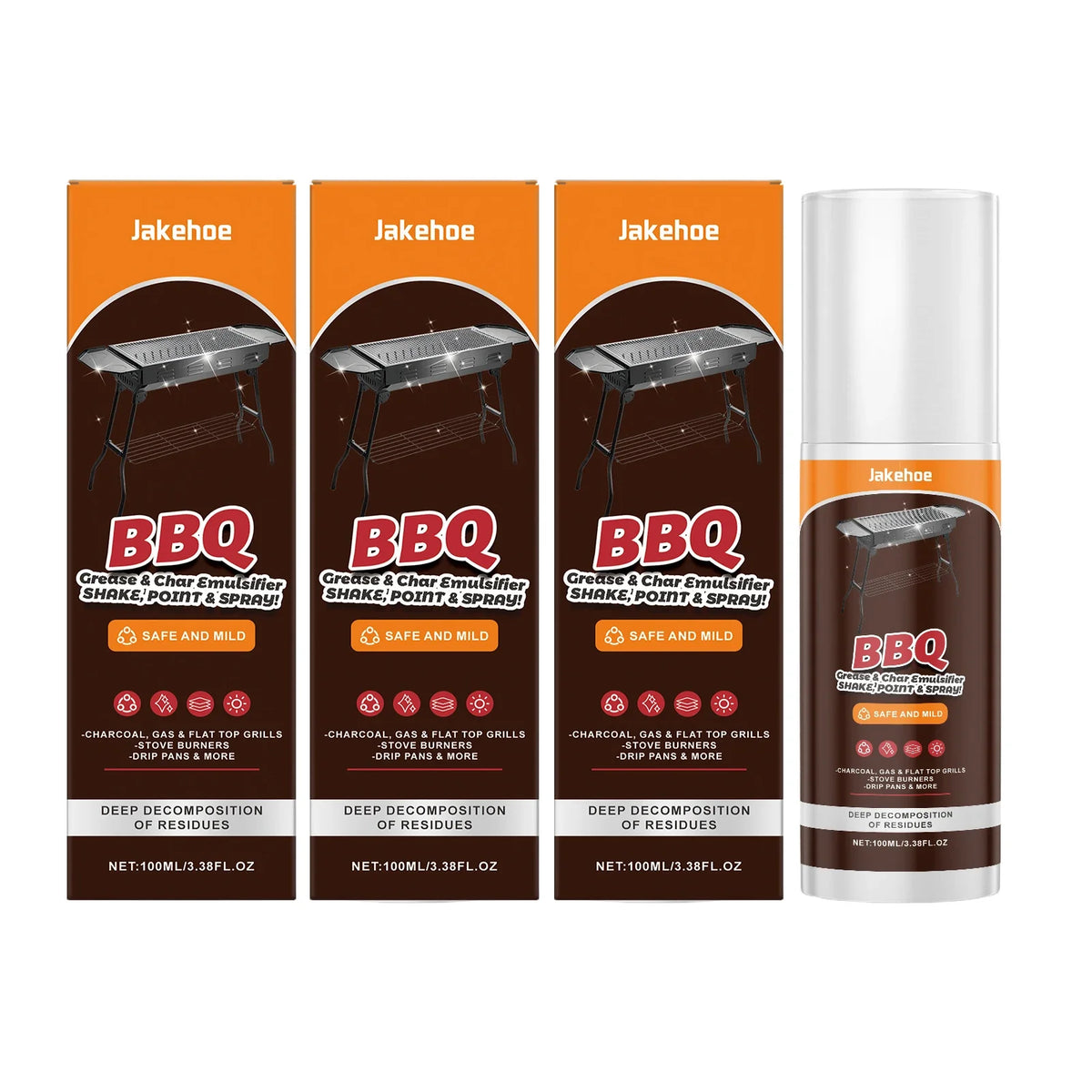 JAKEHOE BBQ Grill Cleaner Spray | Heavy-Duty Degreaser BBQ Grill Cleaner Qme 3 x 100ml Boxed