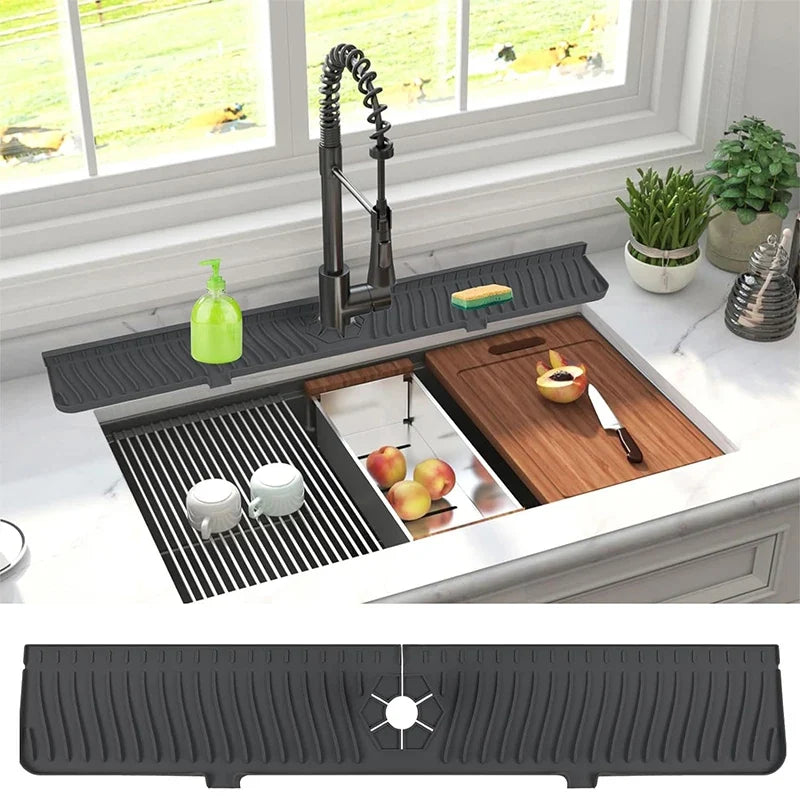 Silicone Sink Splash Guard Faucet Drip Catcher Mat – 75cm Sink Splash Guard Mat Qme