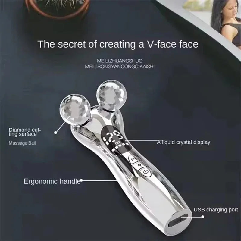 Microcurrent Face Lift Roller Massager | EMS Skin Tightening Facial Massager Device Qst