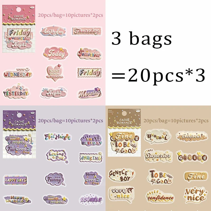 Ceramic Texture Flat Stickers – Dopamine Colors & Blessings Decorative Craft Stickers Qme 3 bags-A