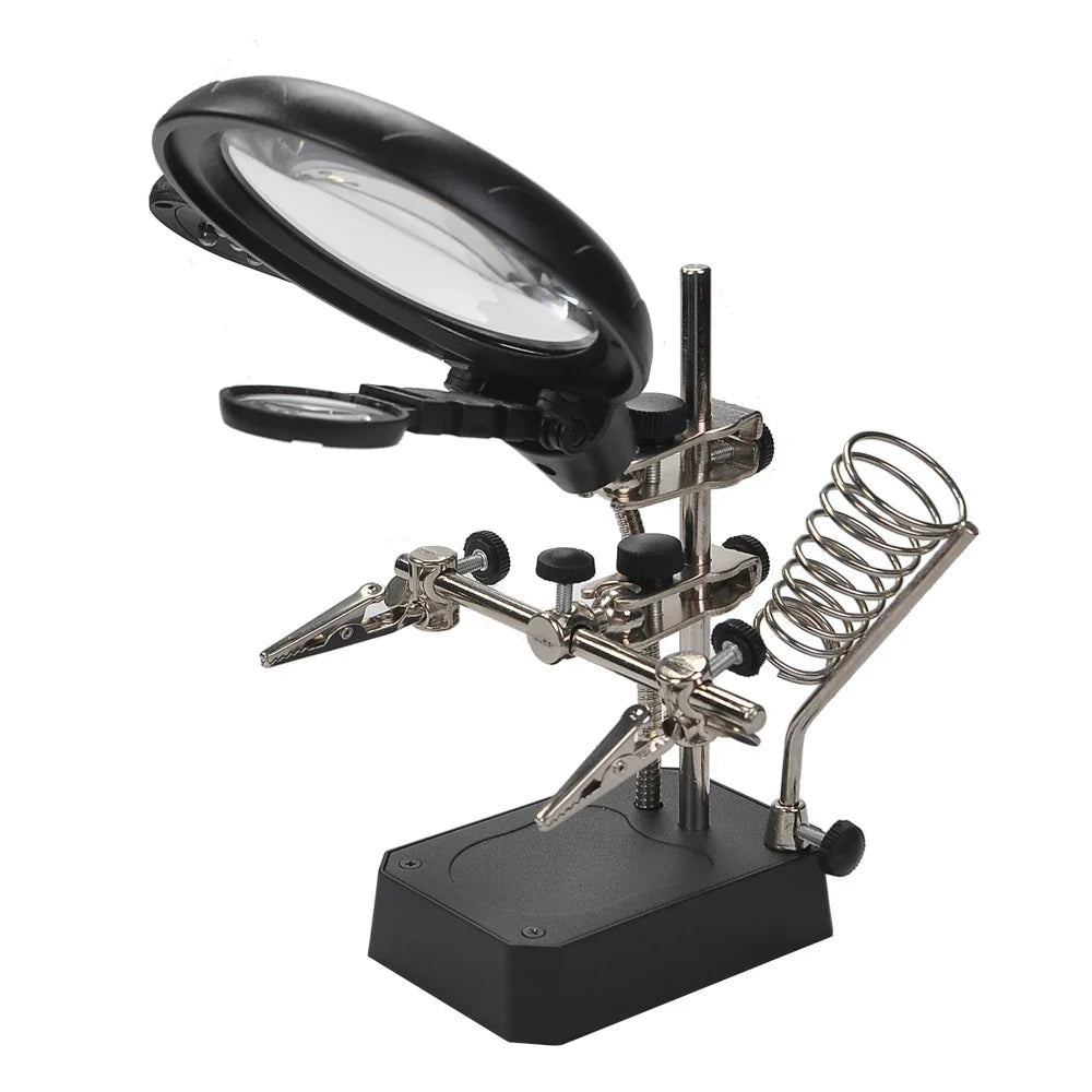LED Magnifier Stand 2.5X 5X Helping Hand Clip Welding Tool Magnifier Stand Qme