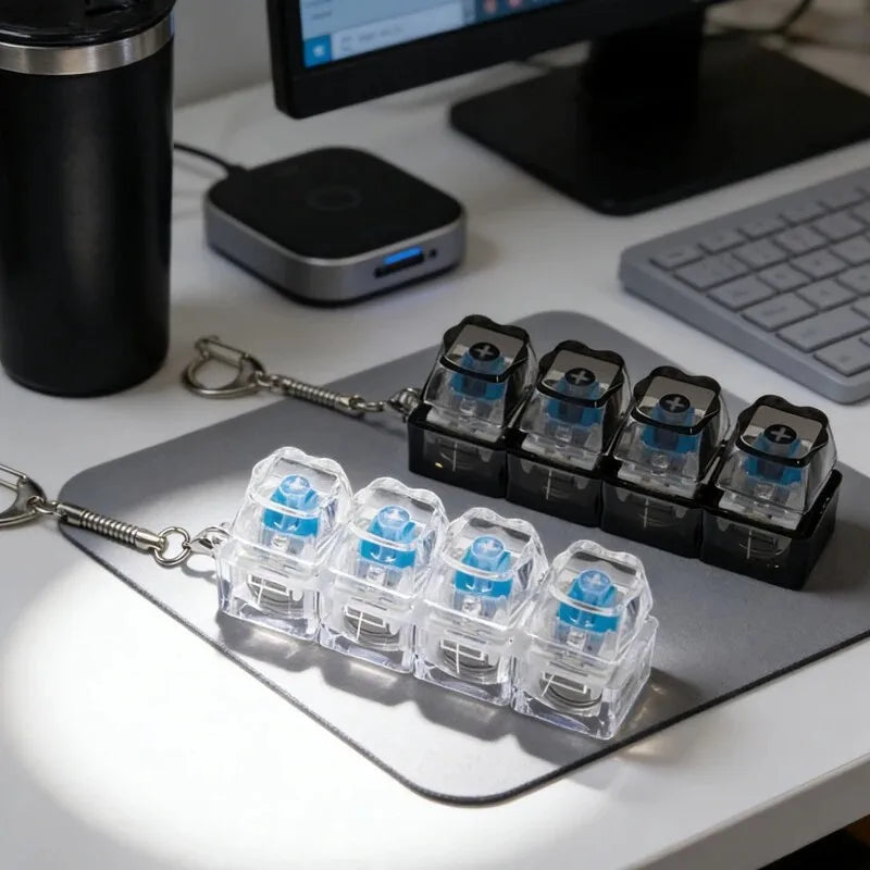 4-Key Illuminated Mechanical Keychain Glowing Clicker Keycap Novelty Keychain Qst