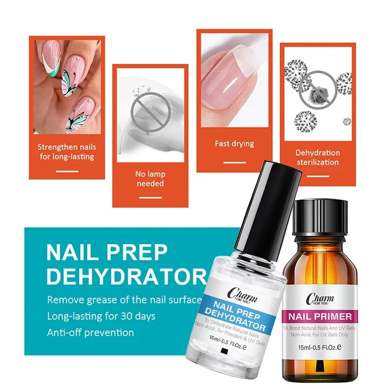 Qme Acid-Free Gel Nail Base Coat & Drying Agent Kit Gel Nail Prep Kit Qme