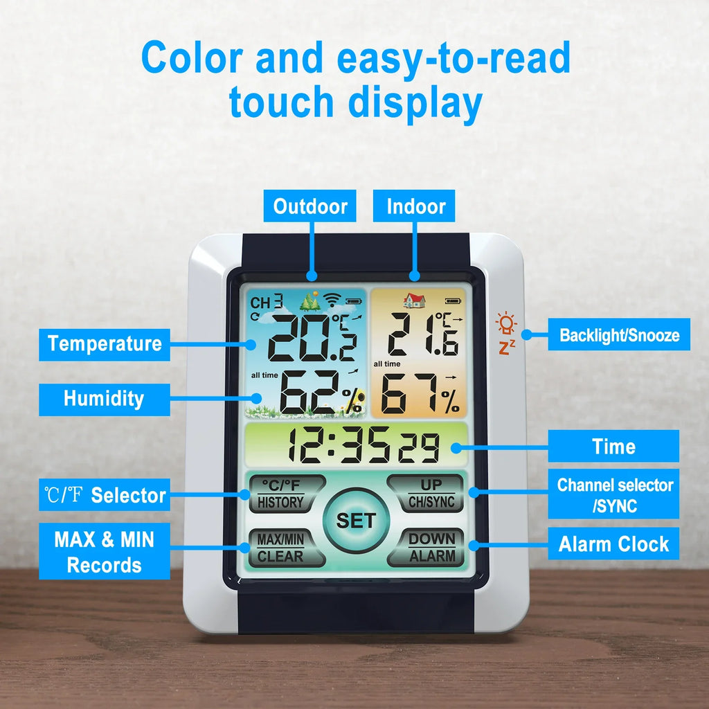Qme Digital Weather Station Clock Indoor Outdoor Barometer Weather Station Clock Qme