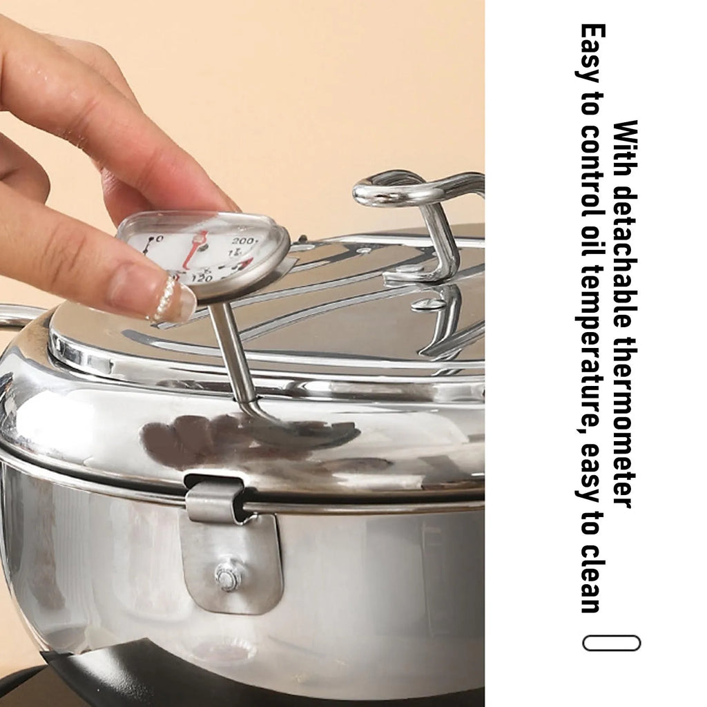 3.2L Stainless Steel Deep Fryer Pot with Thermometer & Rack Deep Fryer Pot Qst