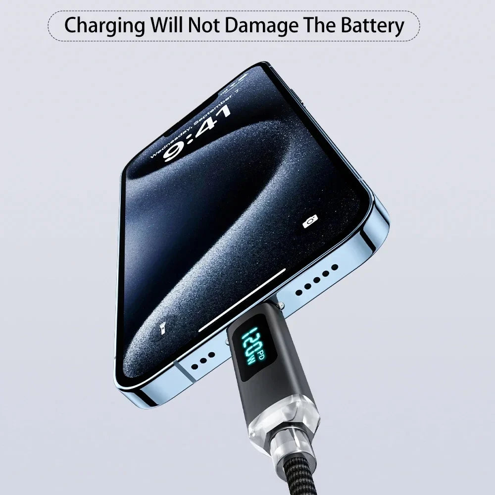 120W USB-C Fast Charging Cable | Nylon Braided & Digital Display USB-C Charging Cable Qme