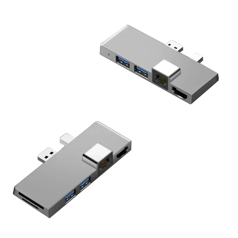 6-in-1 Surface Pro 4/5/6 Hub – HDMI, Ethernet, USB, SD/TF USB Hub Adapter Qme Silver