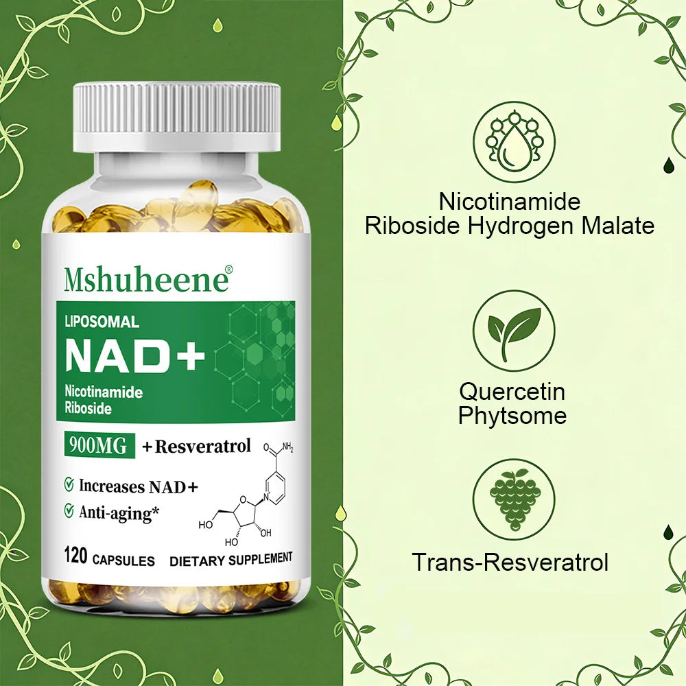 NAD+ Booster Capsules with Trans-Resveratrol & Quercetin | 60/120ct NAD+ Supplement Capsules Qst
