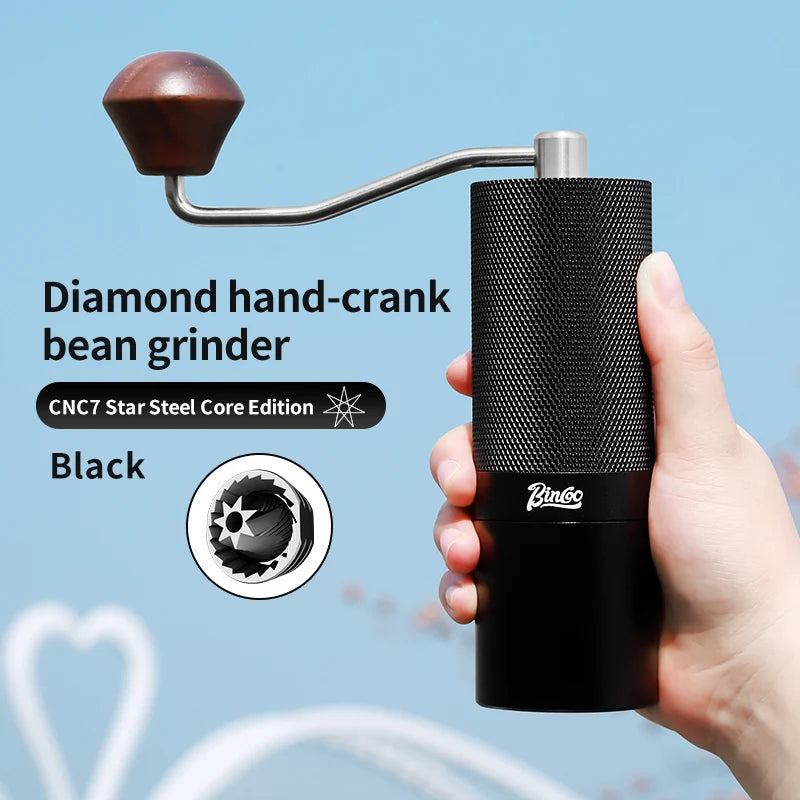 Bincoo Diamond Pattern Manual Coffee Grinder – Steel Burr Mill Manual Coffee Grinder Qst Black-7 star