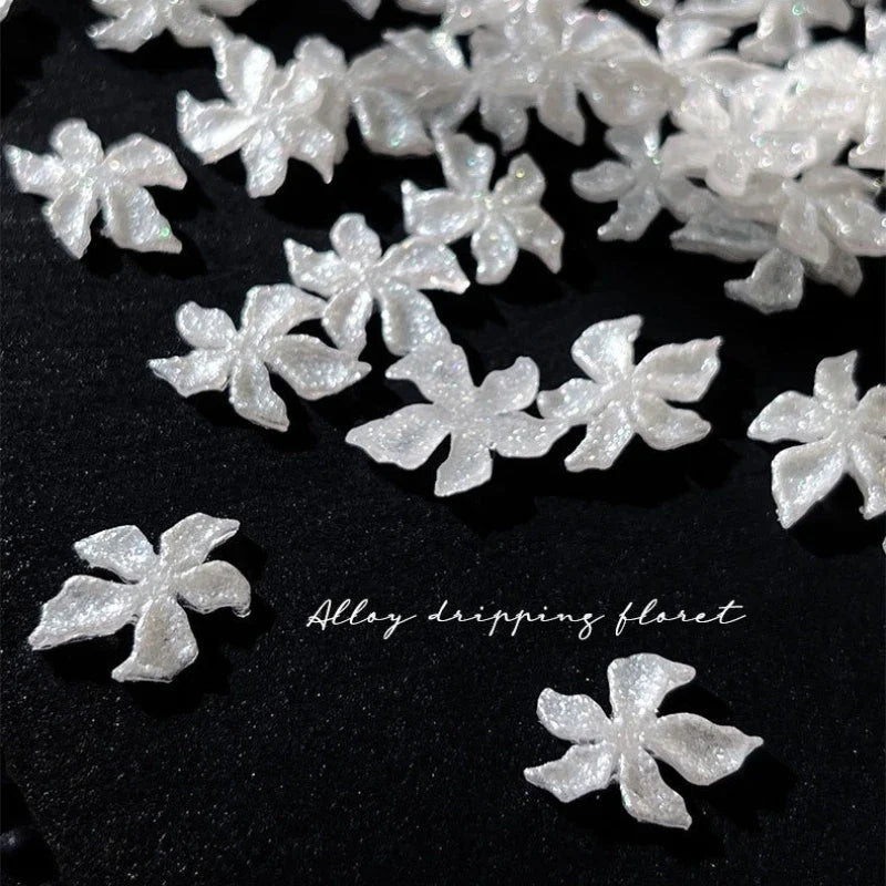 3D Resin Flower Nail Charms – White 5 Petal Flat Back | Qme Nail Art Charms Qme