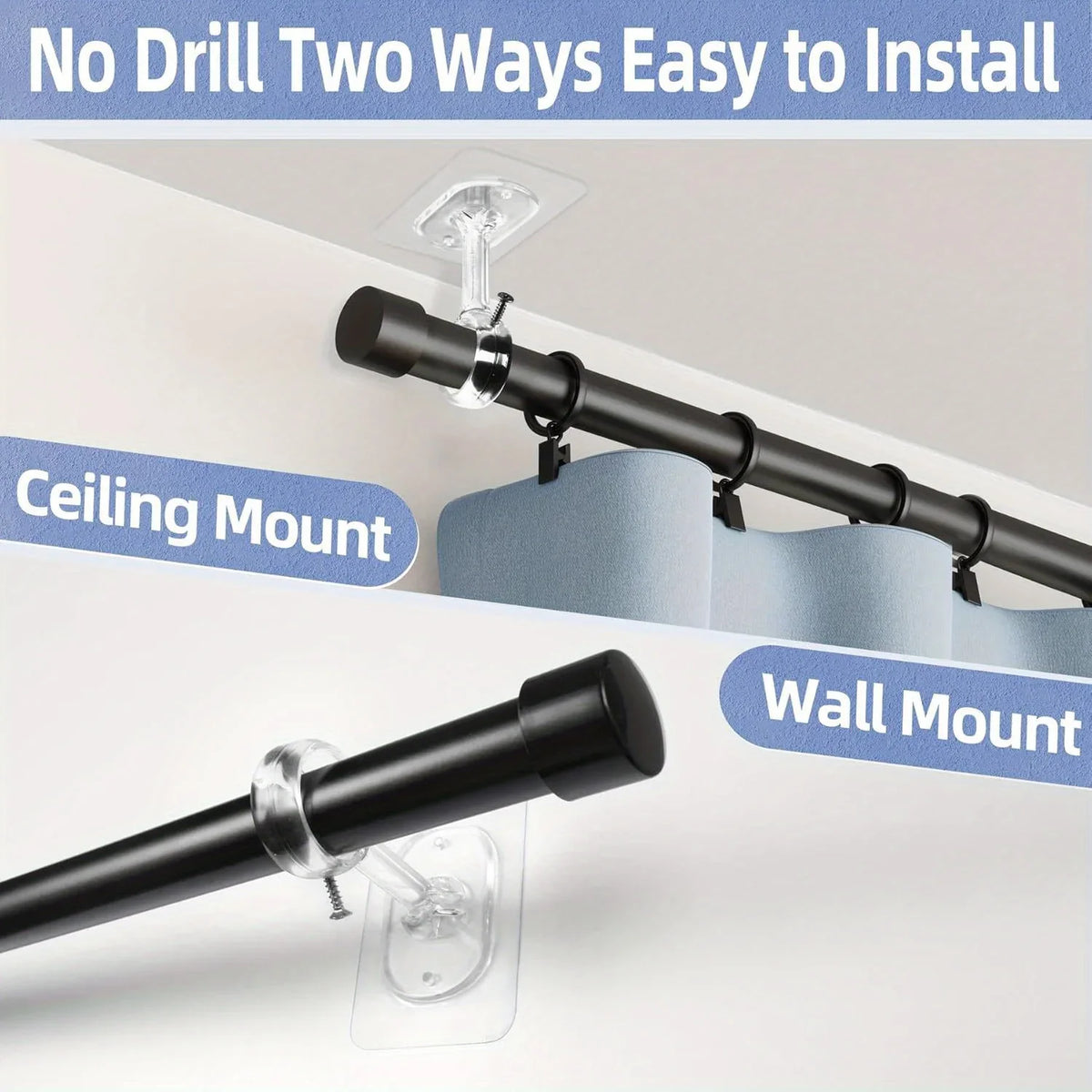 No-Drill Self-Adhesive Ceiling Curtain Rod Bracket | Adjustable Curtain Rod Bracket Qme