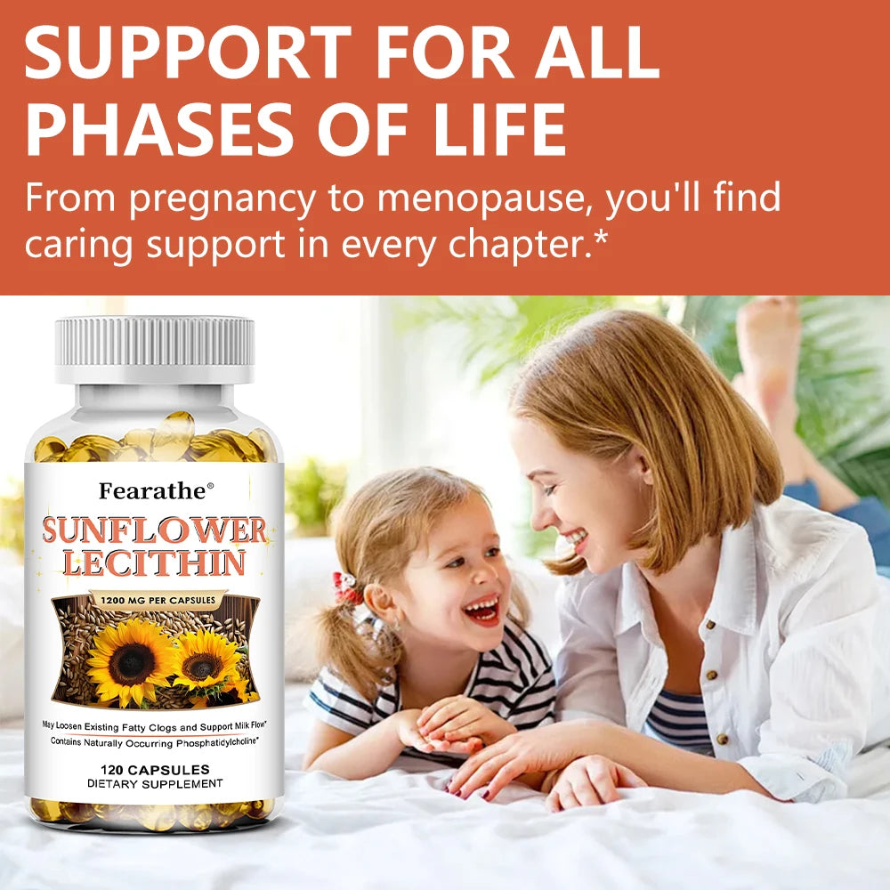Sunflower Lecithin 1200mg – Non-GMO Lactation Support Capsules Lecithin Supplement Qst