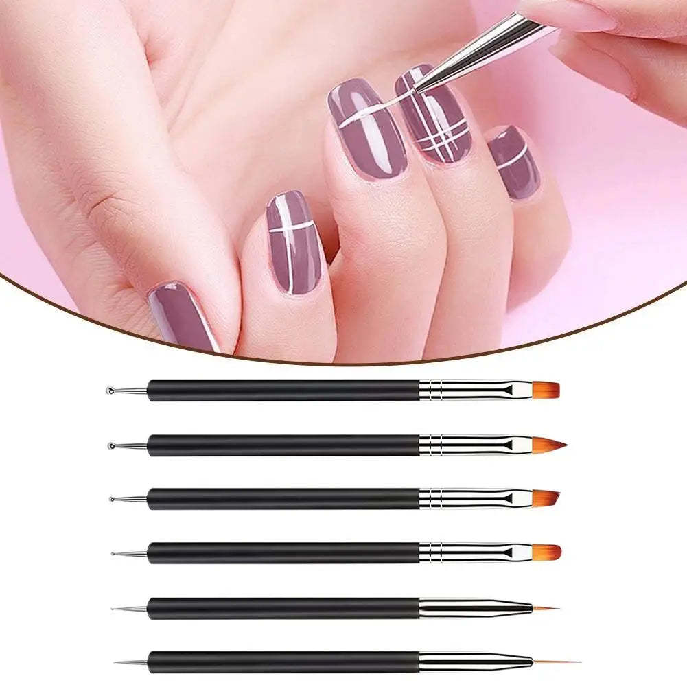Black Multi-Function Nail Art Brushes Set – Dotting & Liner Nail Art Brush Set Qme