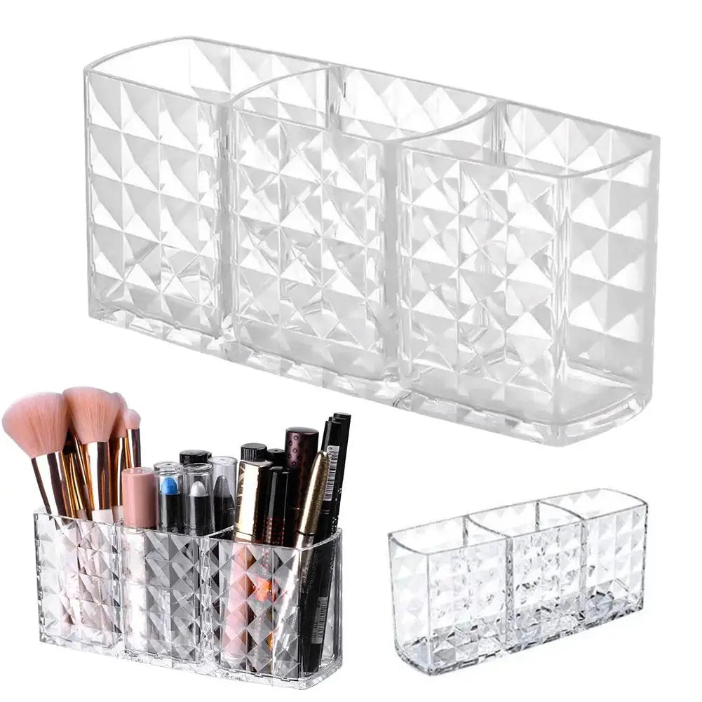 3-Slot Acrylic Makeup Brush Holder & Cosmetic Organizer Makeup Brush Organizer Qme