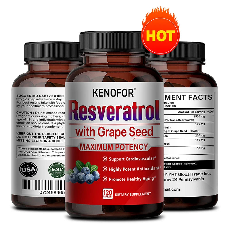 Resveratrol 1500mg Complex – Grape Seed & Green Tea Antioxidant Antioxidant Supplement Qst