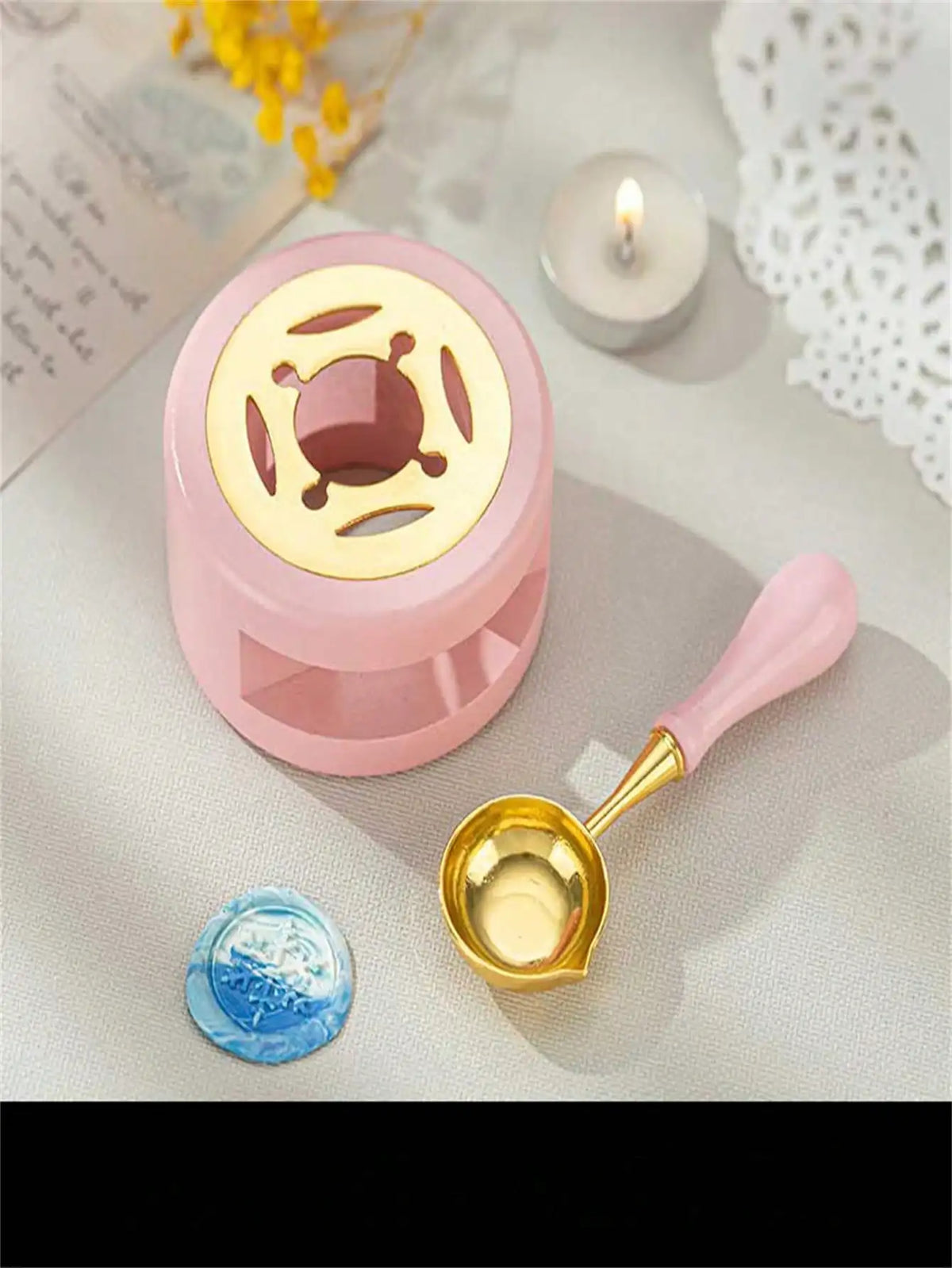 Wax Seal Stamp Kit with Warmer & Melting Spoon for Envelopes Wax Seal Stamp Kit Qme pink