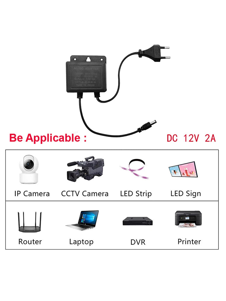 DC 12V 2A Waterproof Power Adapter for CCTV, NVR, DVR, Router Power Adapter Qst