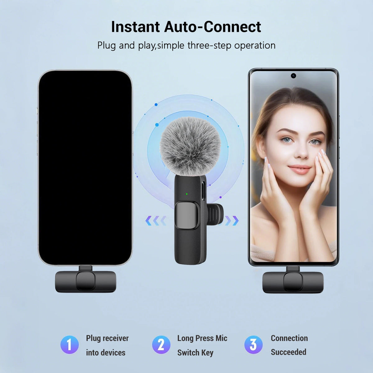 Wireless Lavalier Microphone Type-C – Plug & Play, 30m Wireless Lavalier Microphone Qst