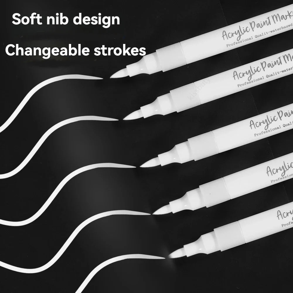 White Acrylic Marker Set – Brush Tip & Fine Point Art Pen Acrylic Art Marker Qme