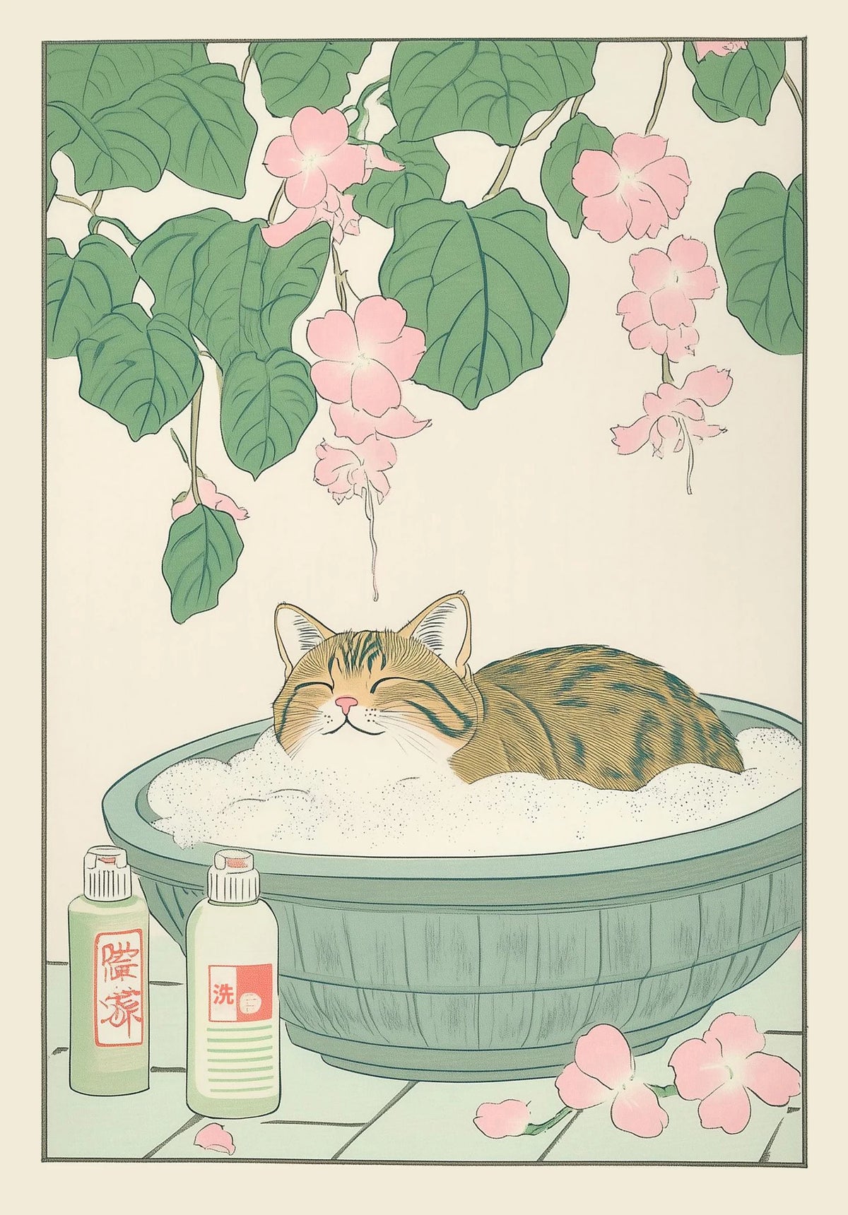 Japanese Cat Bathtub Canvas Print | Japandi Retro Wall Art Canvas Wall Art Qst 02 40x50cm Unframed